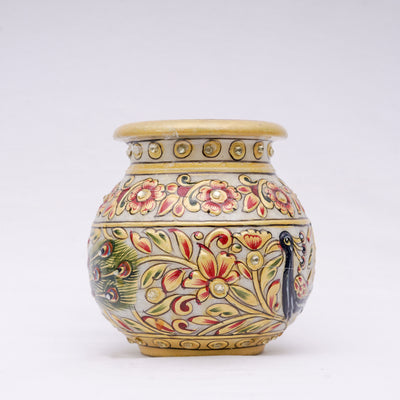 Small Marble Flower Vase Round shaped Minakari Handpainted Vase For Decoration